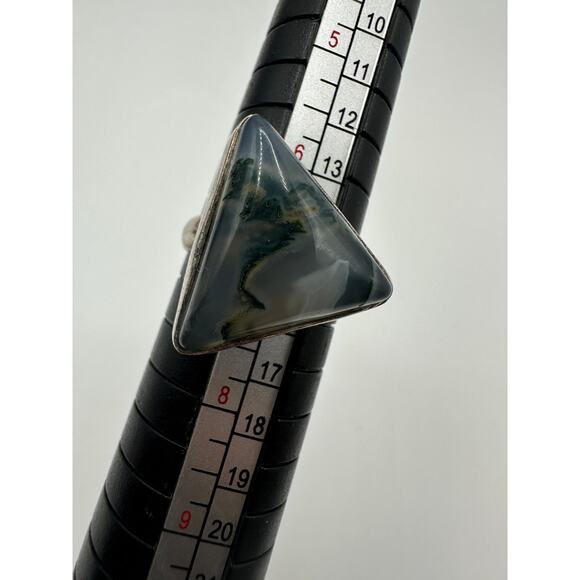 Moss Agate Sterling Silver Ring Size 6.75 925 5g - Picture 5 of 6